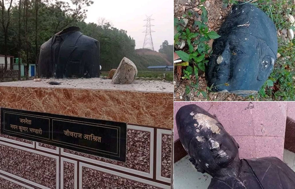 हेटौँडामा मदन भण्डारी र जीवराज आश्रितको प्रतिमा तोडफोड